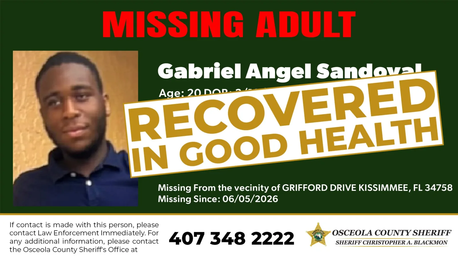 Gabriel Angel Sandoval Located Safe